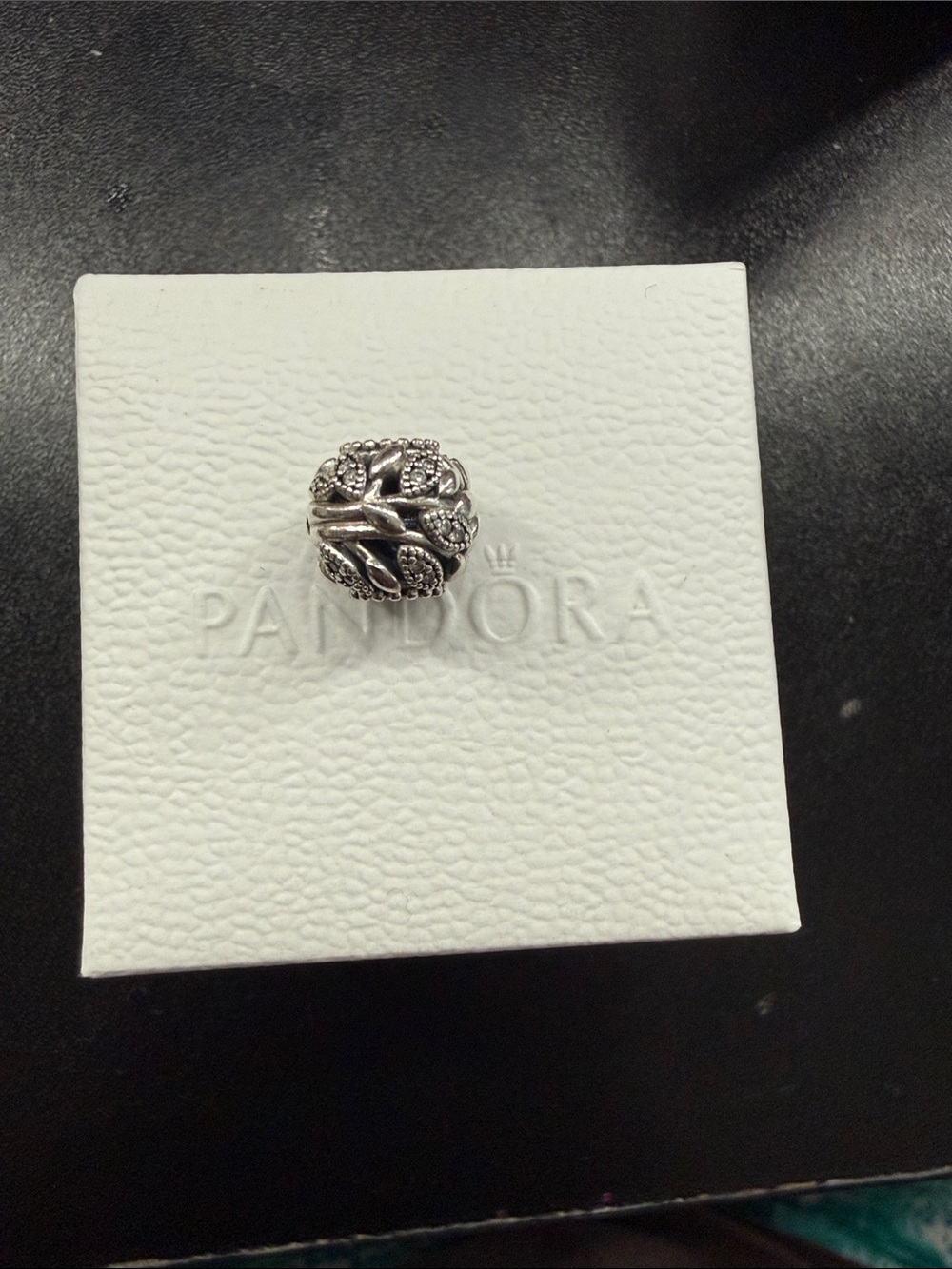 Pandora Silver Leaf Motif Bead Charm with crystals